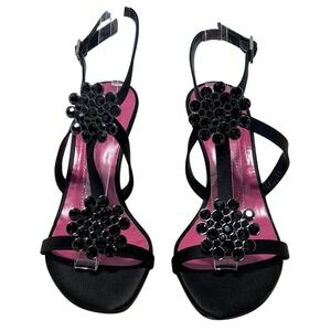 Kate Spade New York Black Satin Open Toe Embellished Strappy Heel‎ - Size 7B